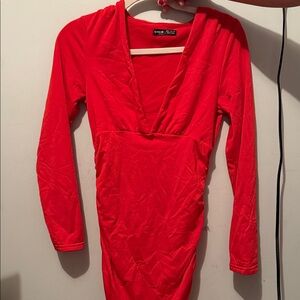 Fashion Nova Bold Red V-Neck Dress